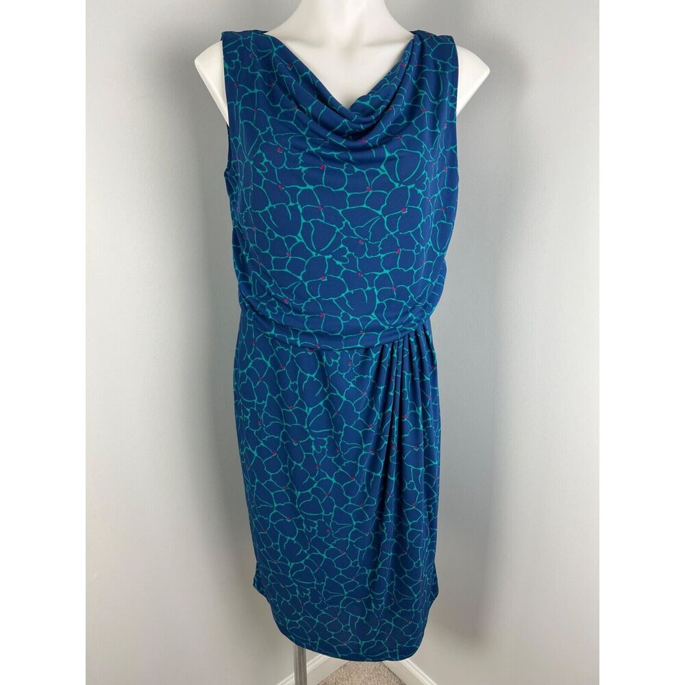 Talbots Teal & Navy Sleeveless Cowl-Neck Midi Dress